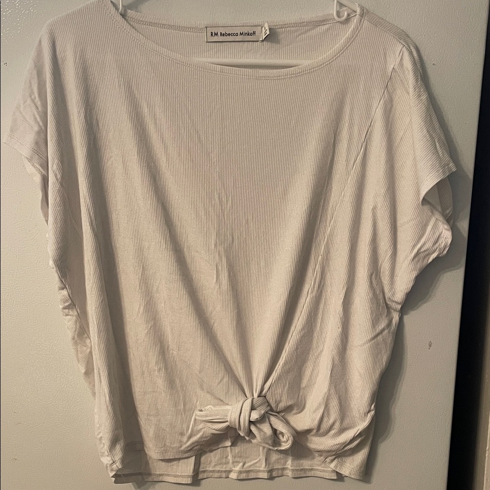 Rebecca Minkoff Medium White with Silver Simmer Short Sleeve Top Tie Bottom